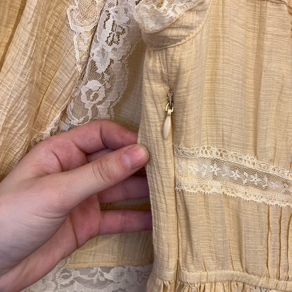 Yellow Lace-Trim Midi Dress with Cardigan - Picture 6 of 12